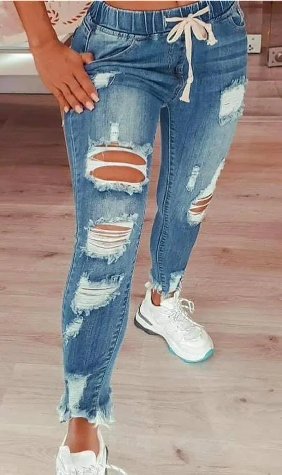 Distressed Denim Joggers