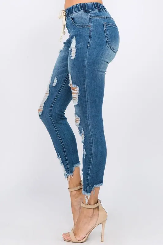 Distressed Denim Joggers