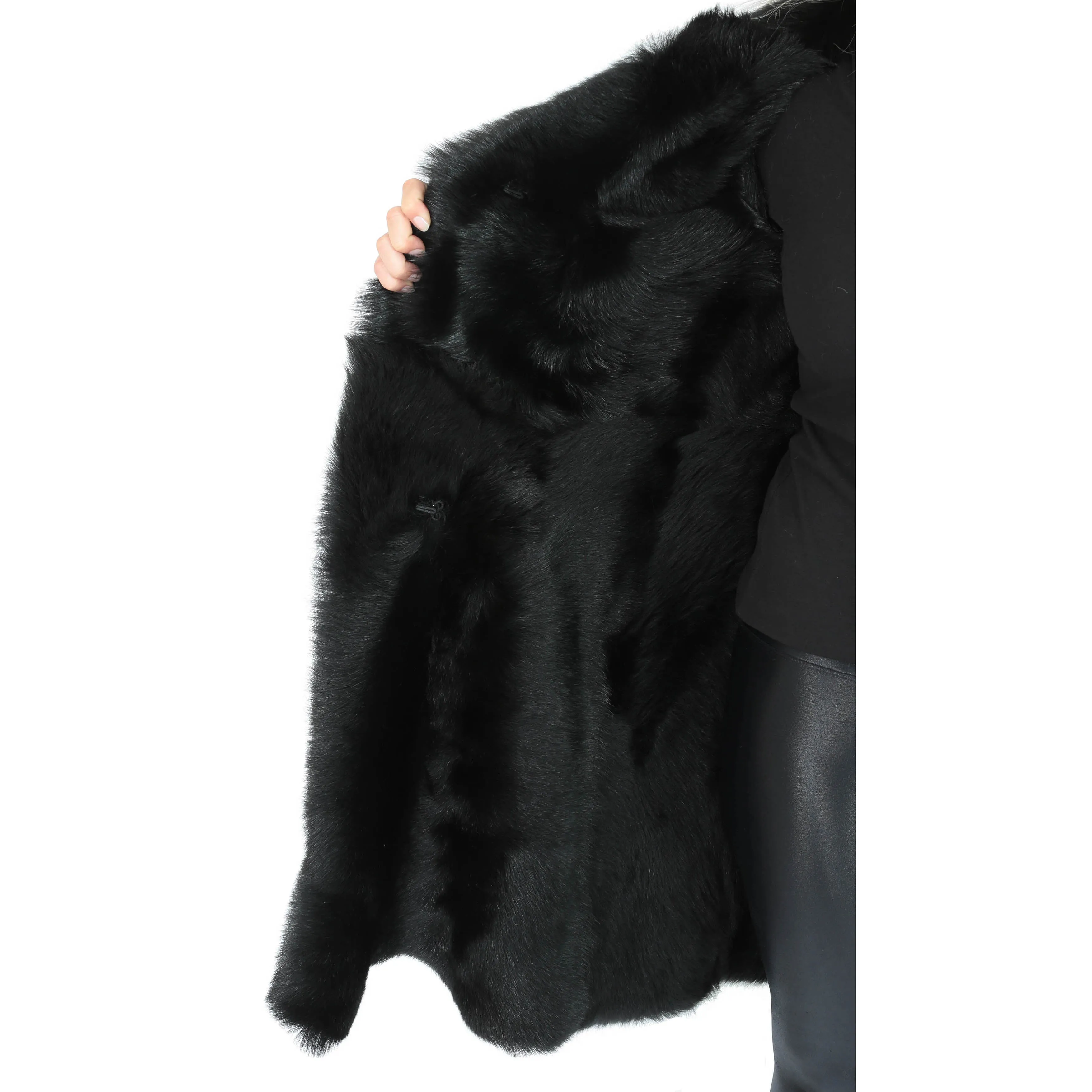 DR220 Women's Shearling Long Italian Sheepskin Leather Coat Black