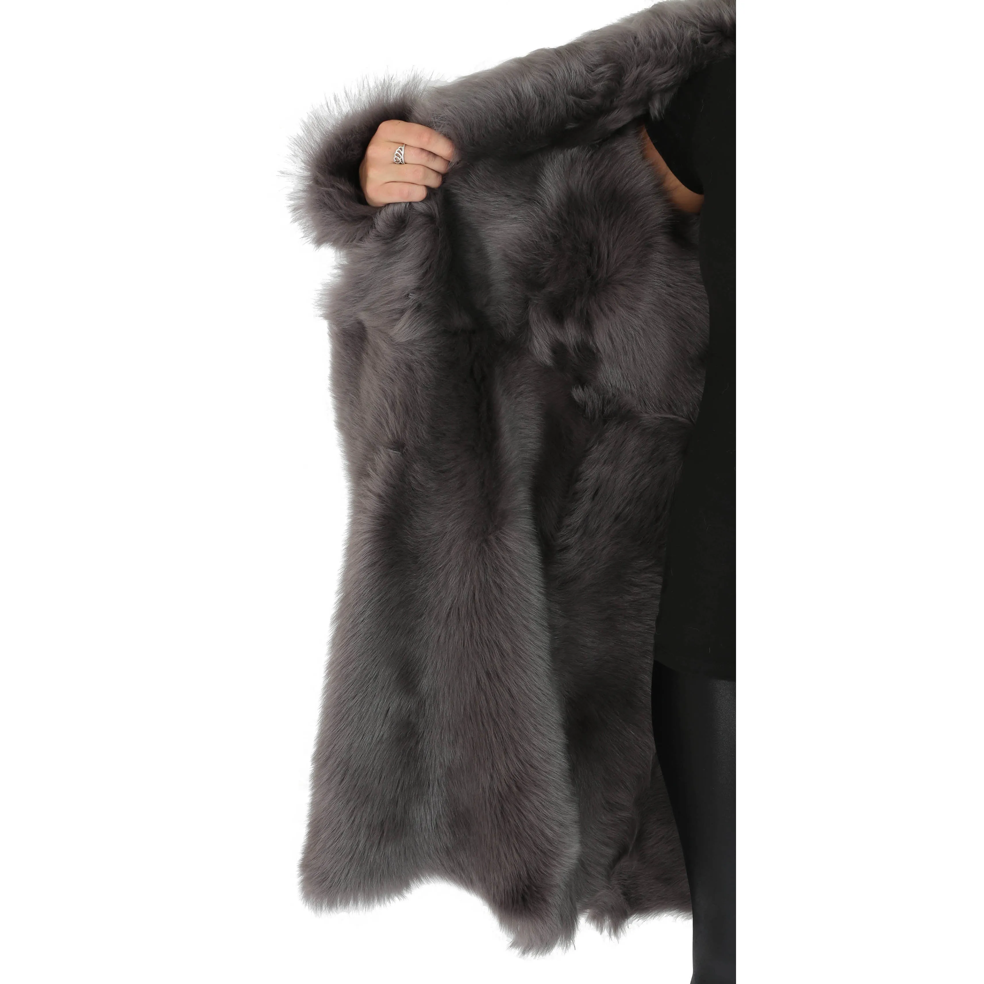 DR220 Women's Shearling Long Italian Sheepskin Leather Coat Grey