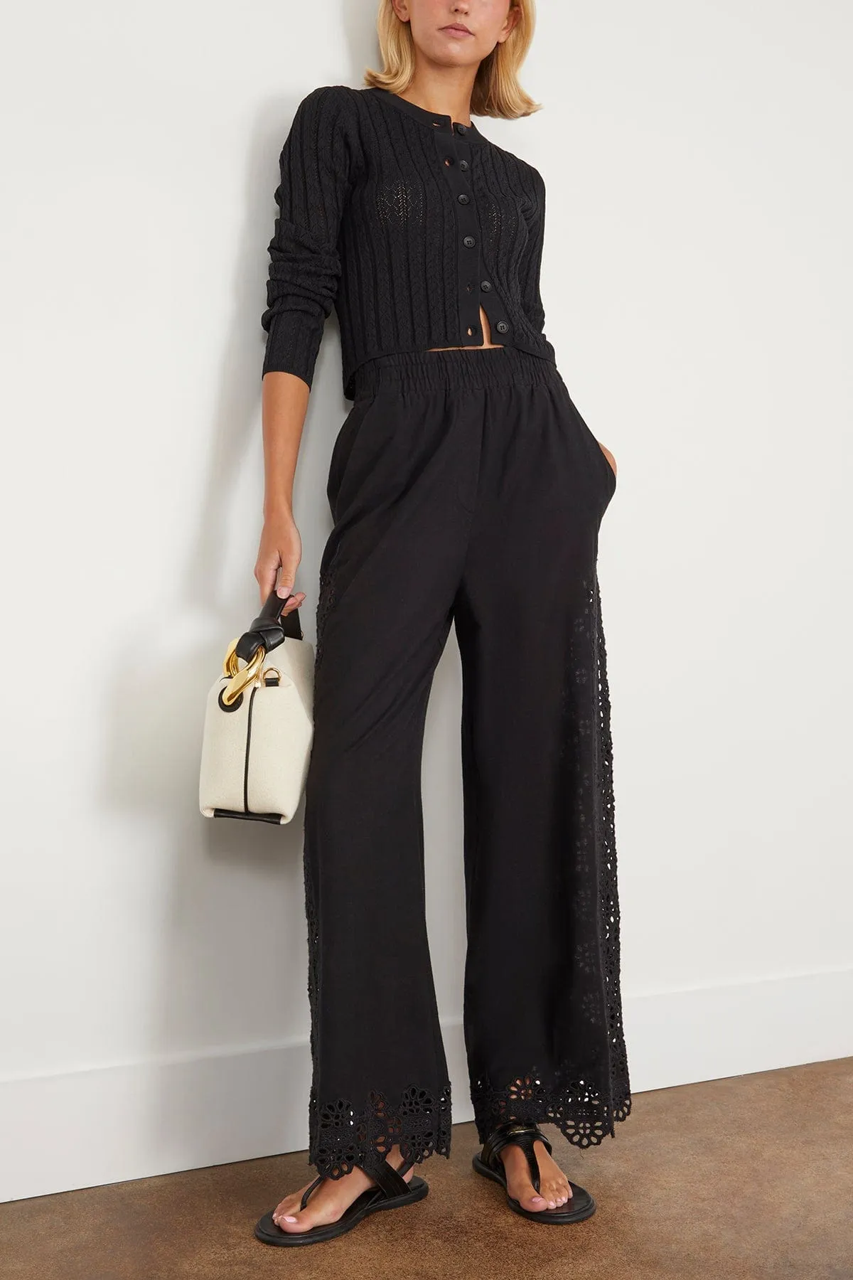 Edith Embroidered Pant in Black