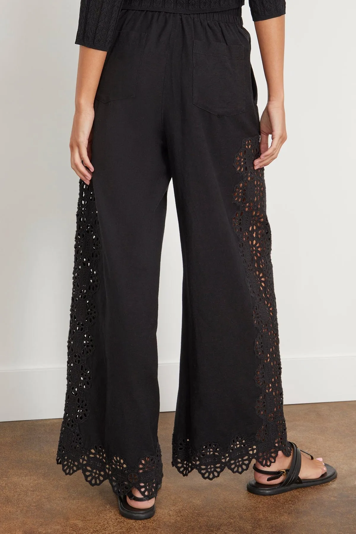 Edith Embroidered Pant in Black