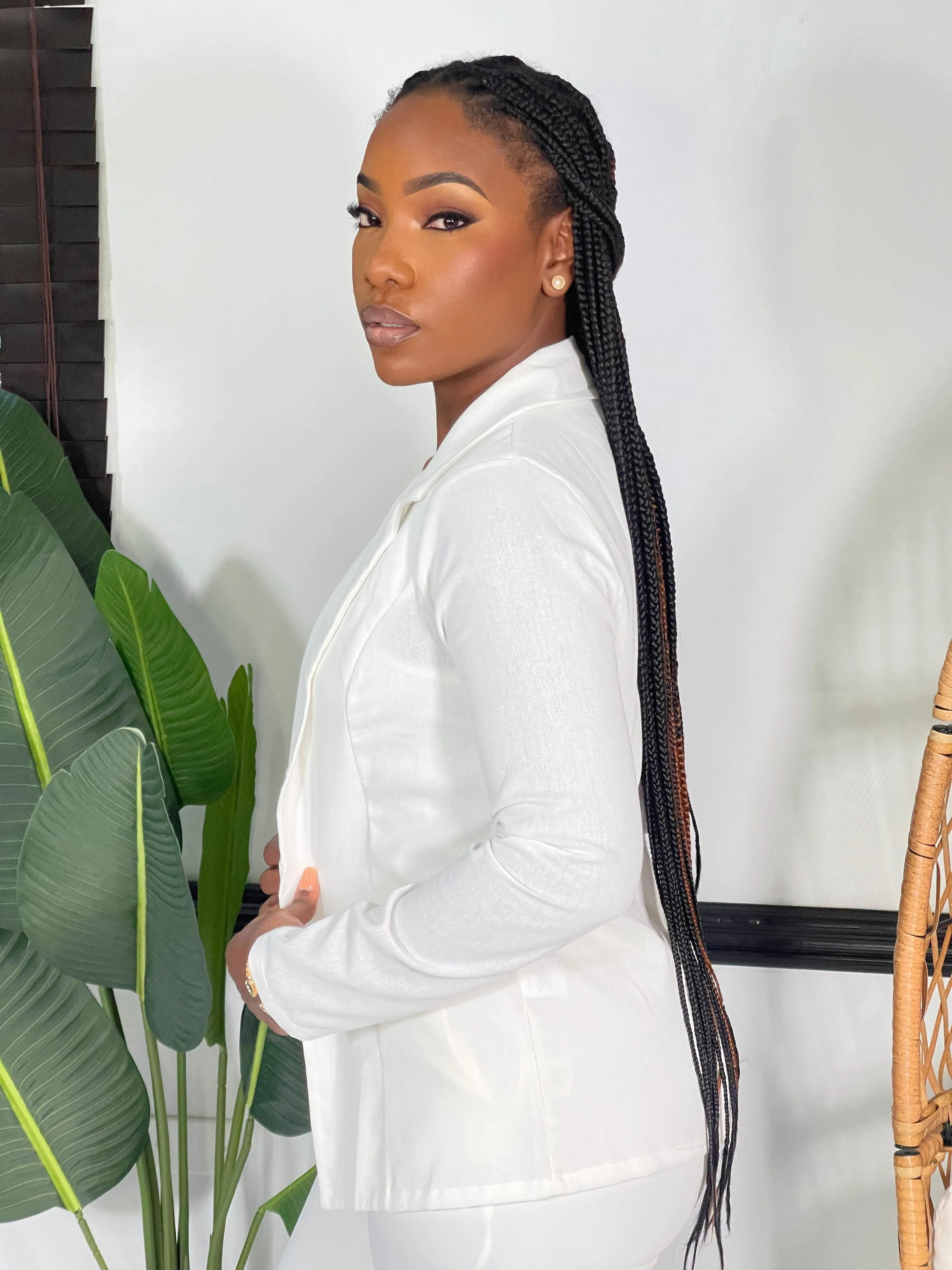 Elegance Edge Blazer Jacket-Off White