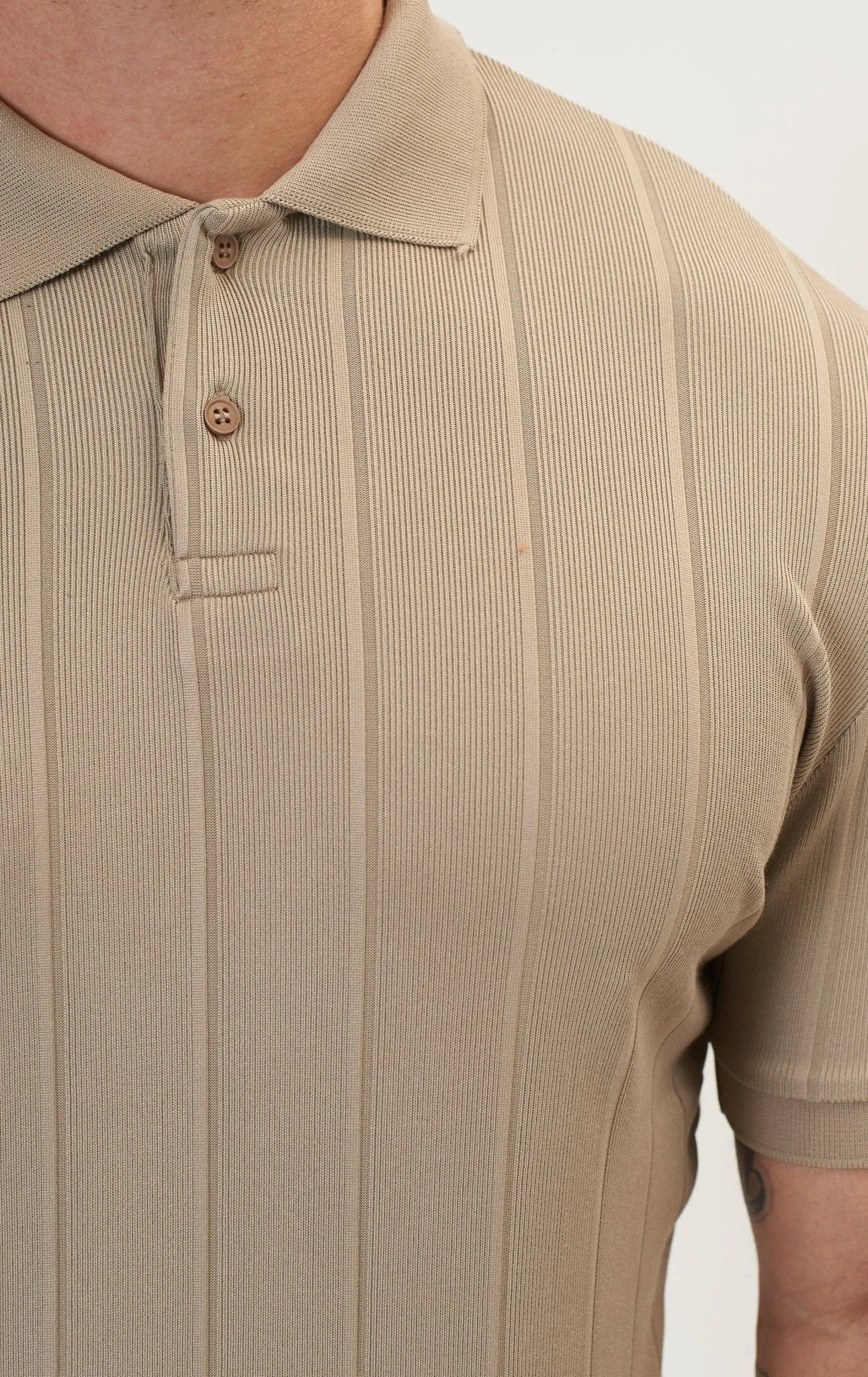 Fine Ribbed Polo Shirt - Dark Beige