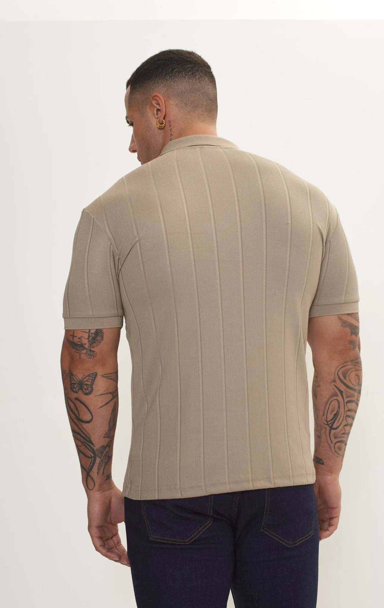 Fine Ribbed Polo Shirt - Dark Beige