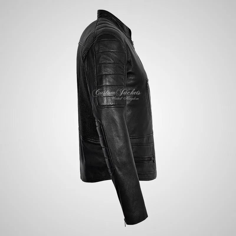 FONSO Men's Leather Biker Jacket Black