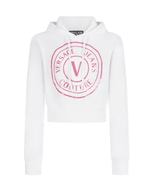 Glitter V-Emblem Cropped Hoodie