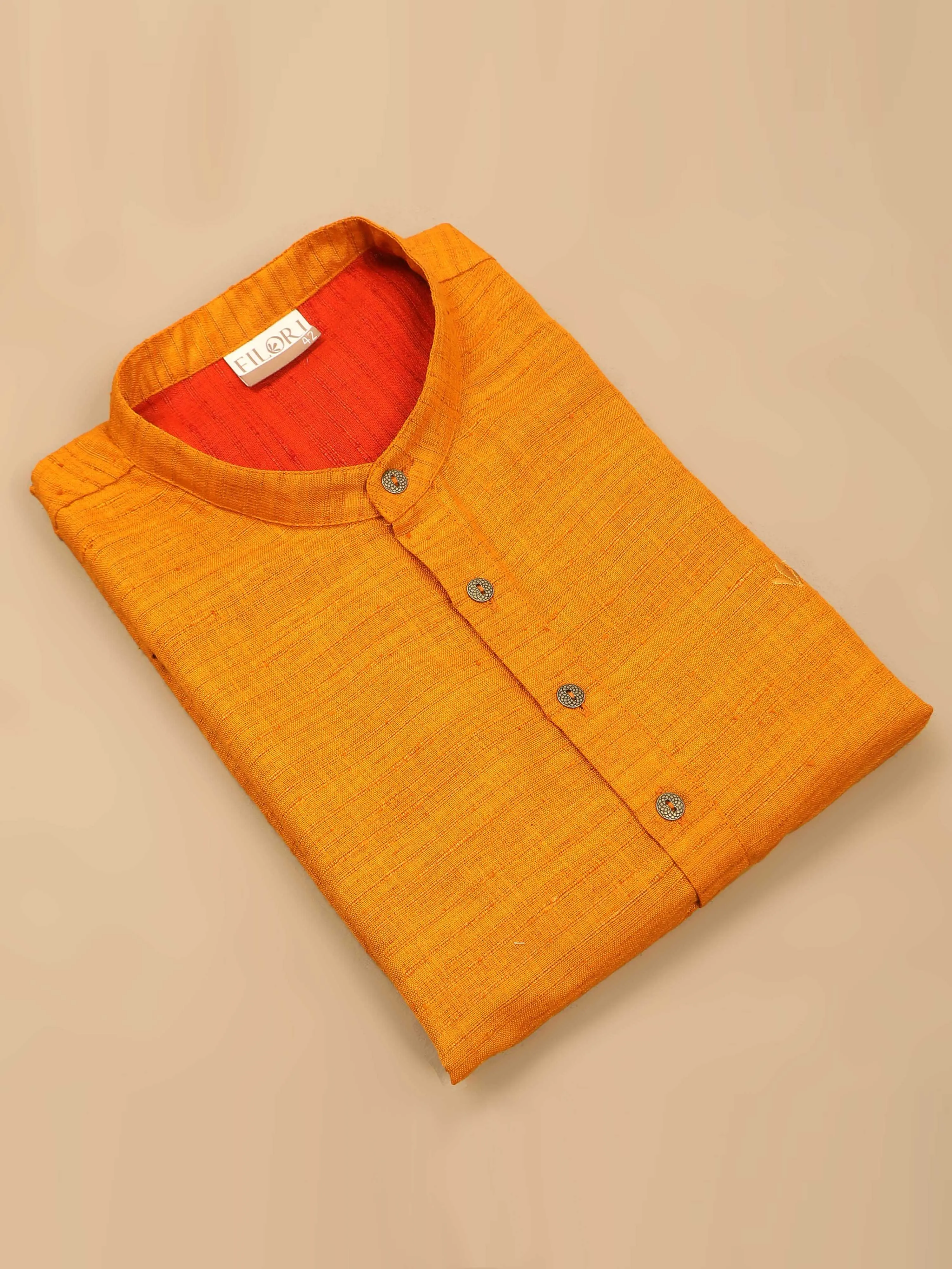 Golden Yellow Self Textured Short Kurta