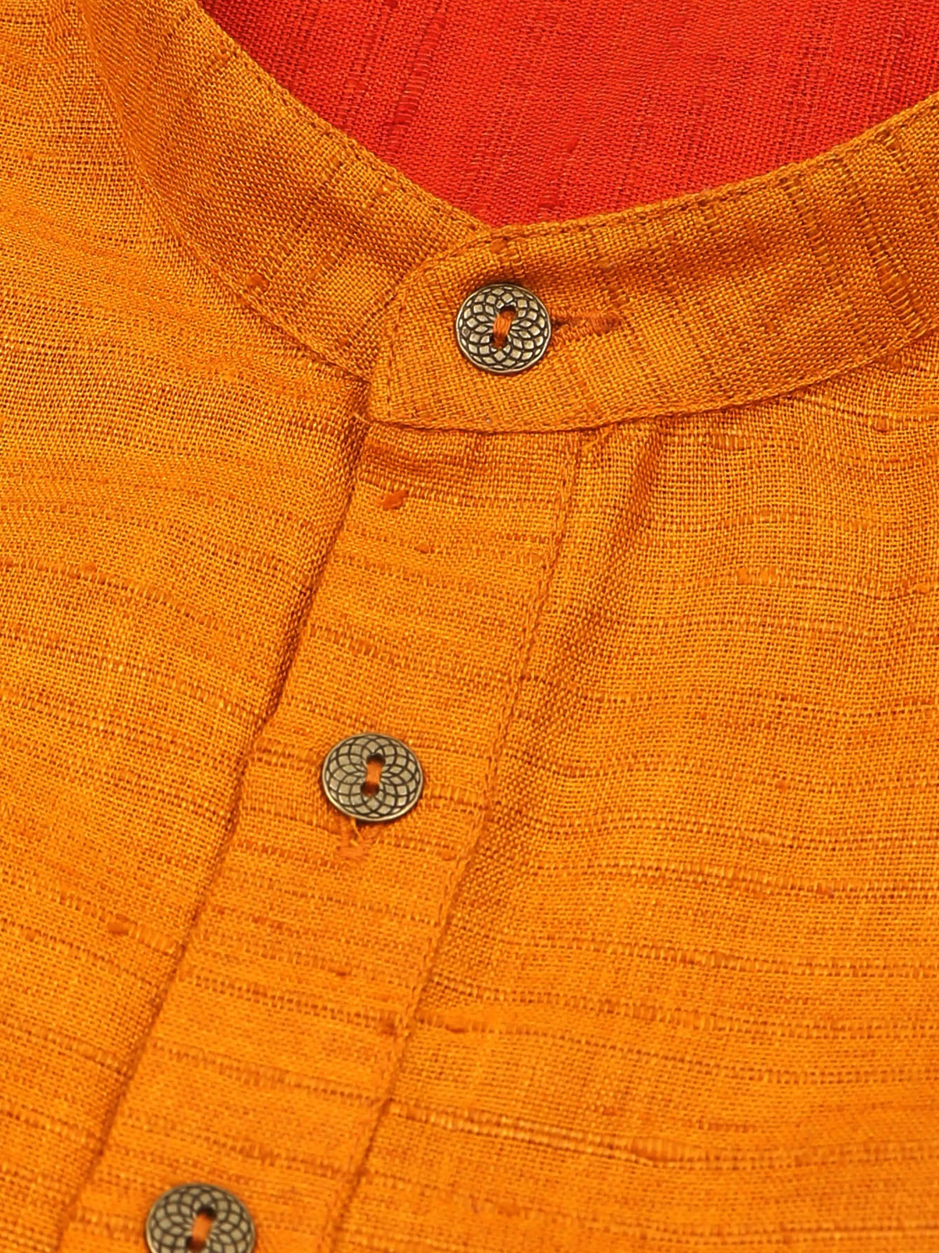 Golden Yellow Self Textured Short Kurta