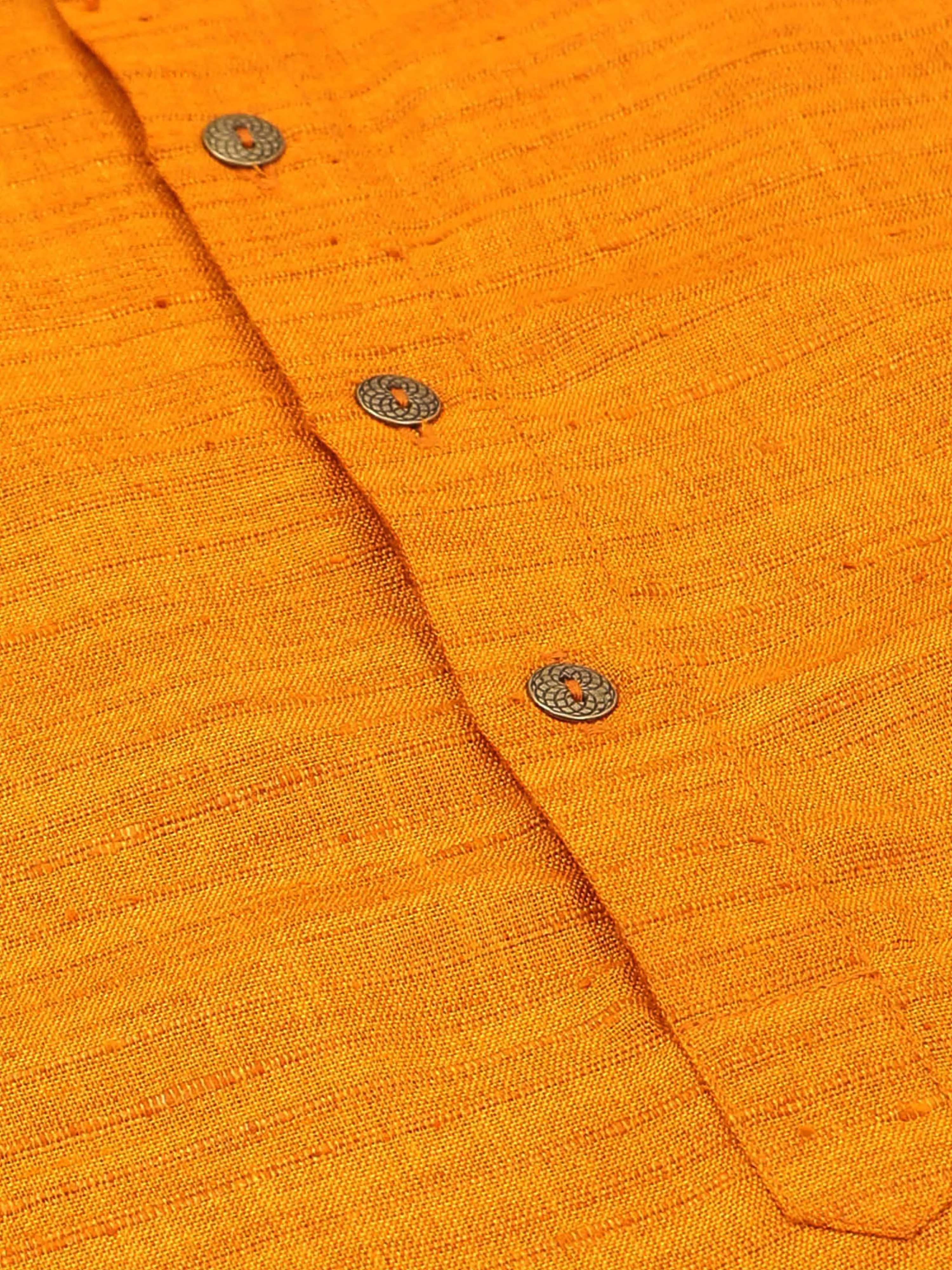 Golden Yellow Self Textured Short Kurta