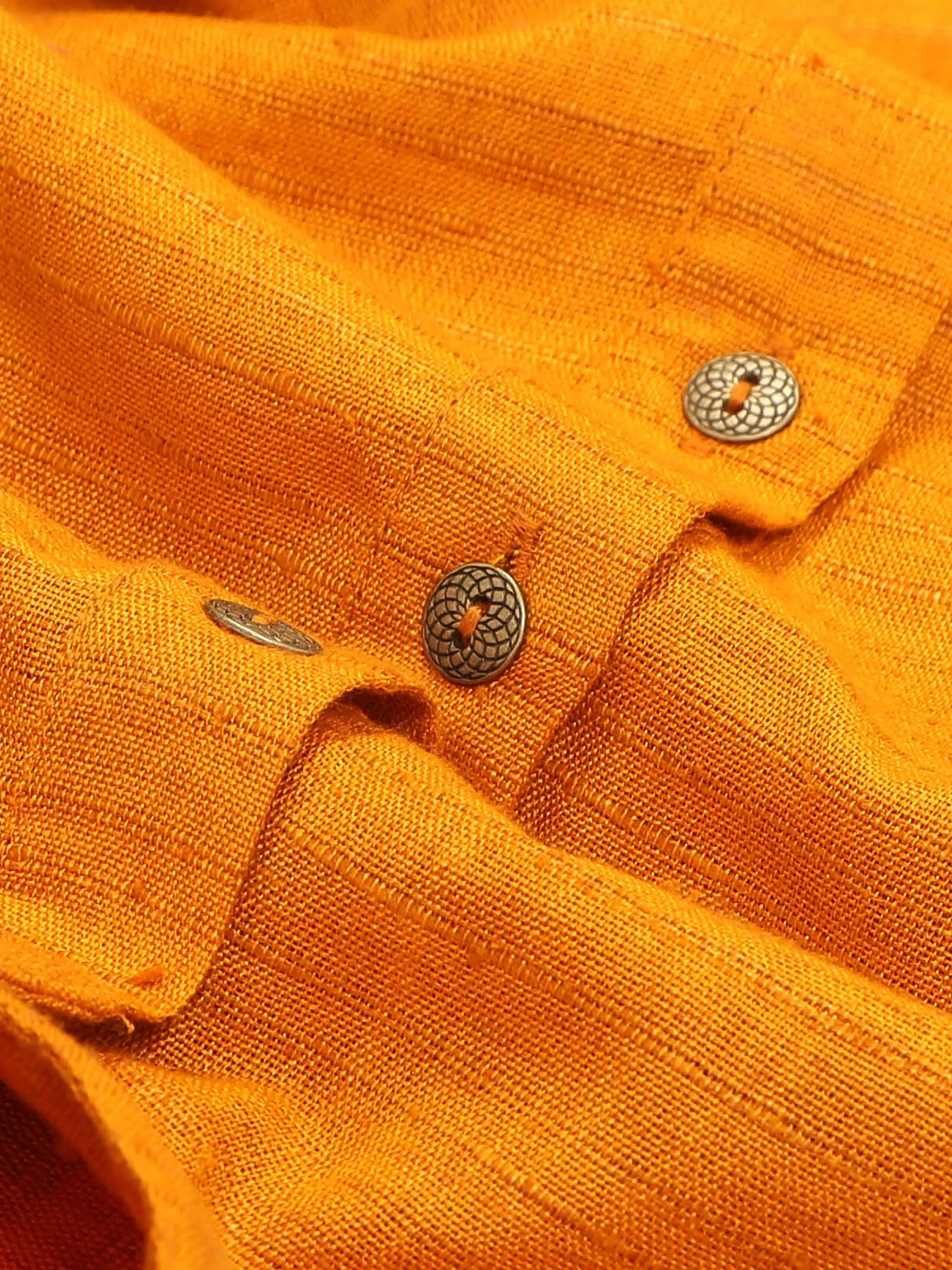 Golden Yellow Self Textured Short Kurta