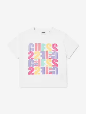 Guess Girls Cropped Logo T-Shirt in White