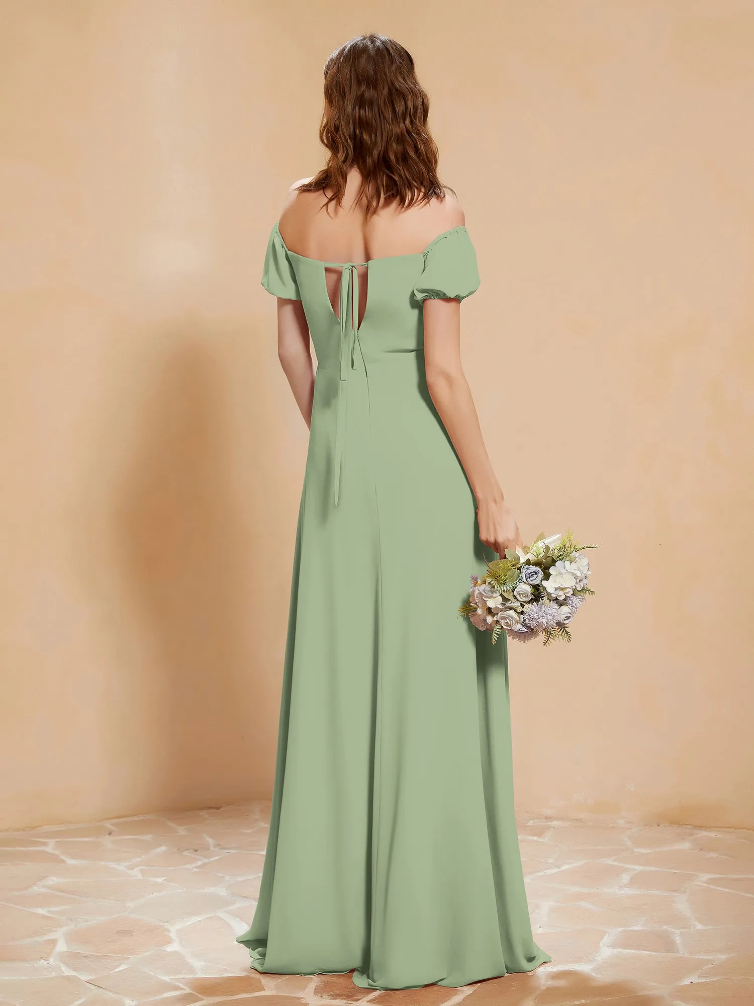 Half Sleeve Backless A-line Chiffon Dress Dusty Sage Plus Size