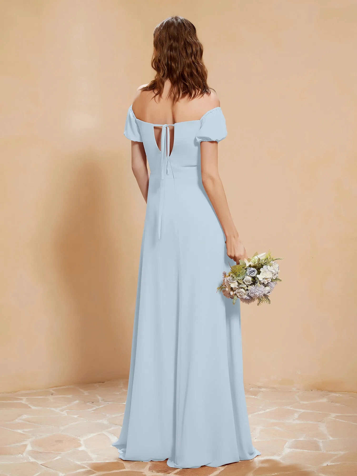 Half Sleeve Backless A-line Chiffon Dress Mist Plus Size