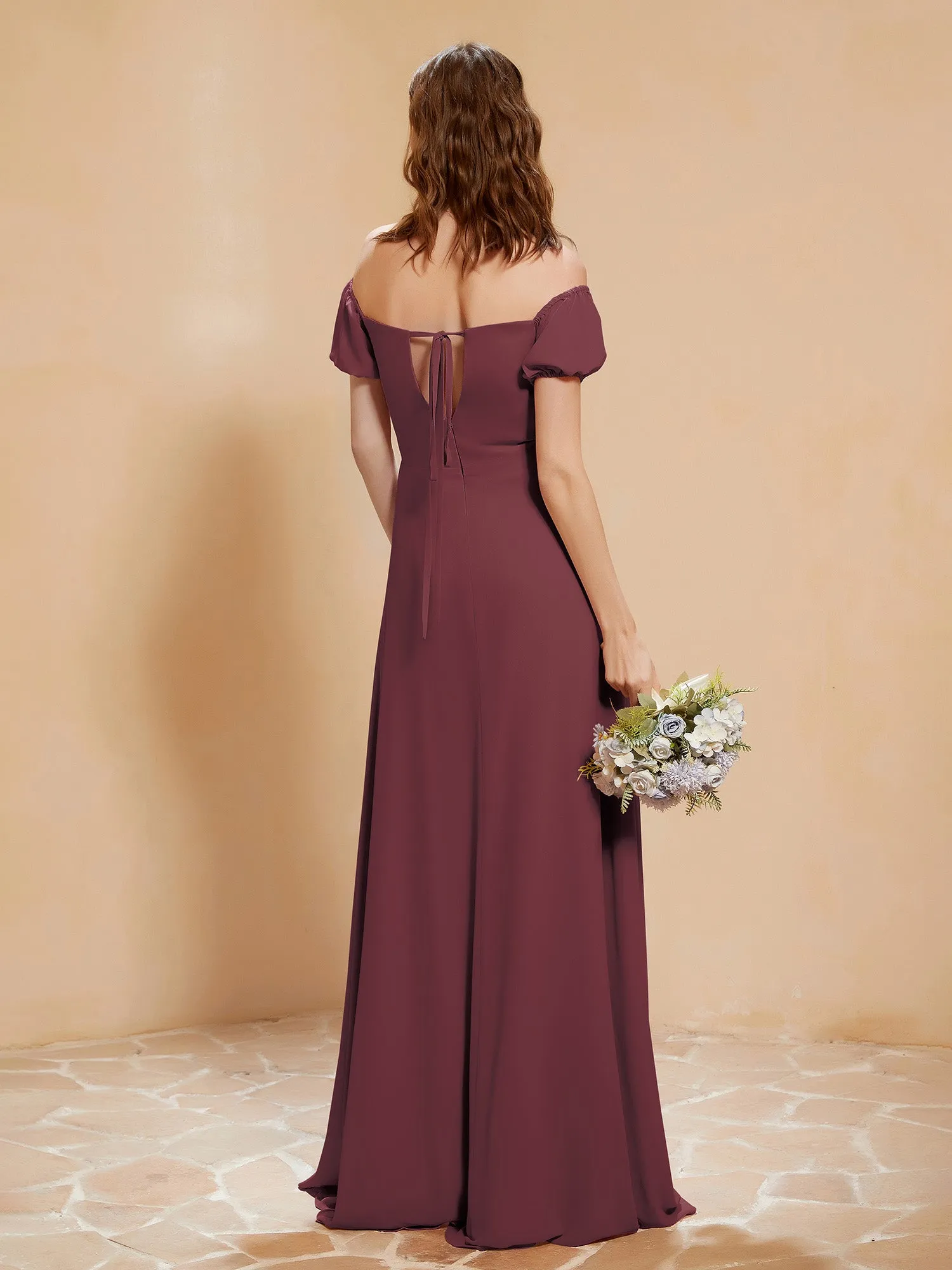 Half Sleeve Backless A-line Chiffon Dress Mulberry Plus Size