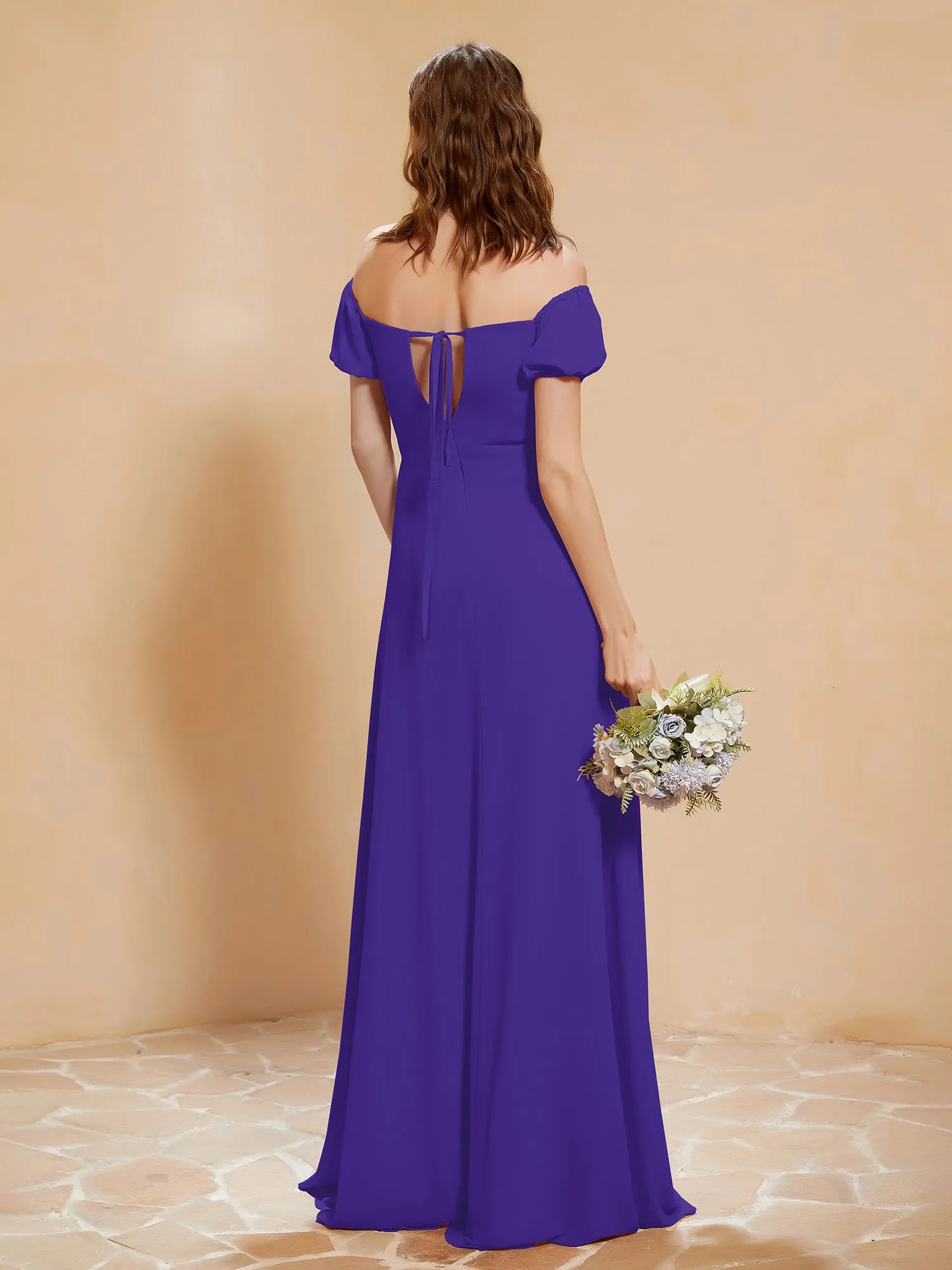 Half Sleeve Backless A-line Chiffon Dress Regency