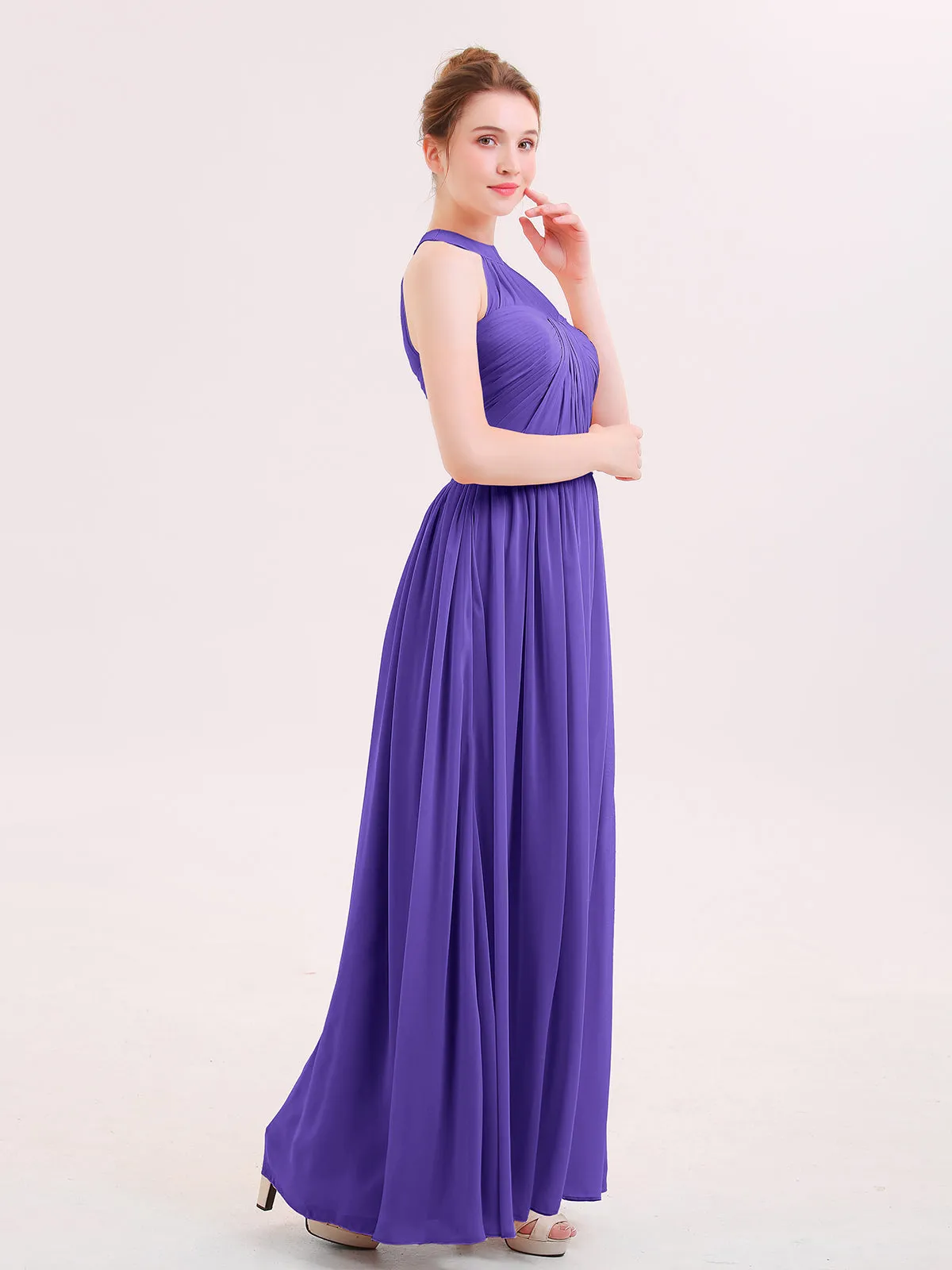 Halter Chiffon Long Bridesmaid Gown with Belt Regency
