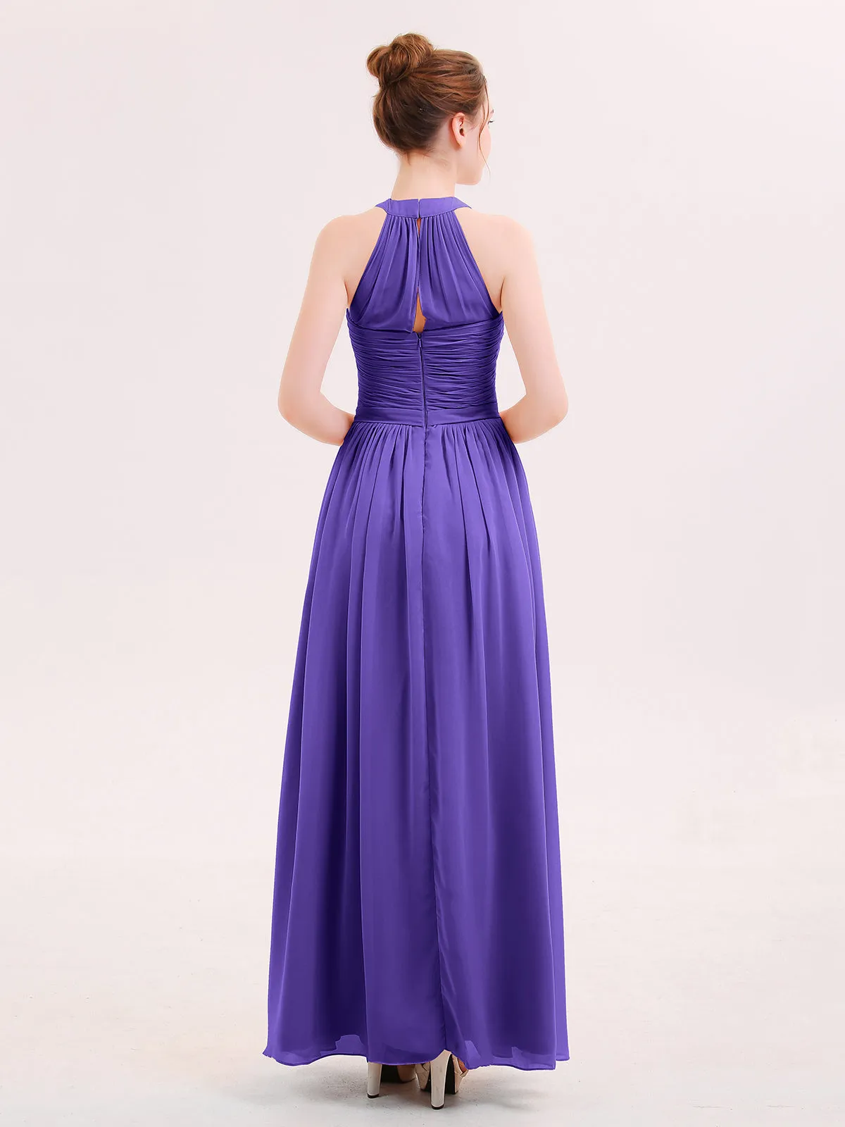 Halter Chiffon Long Bridesmaid Gown with Belt Regency