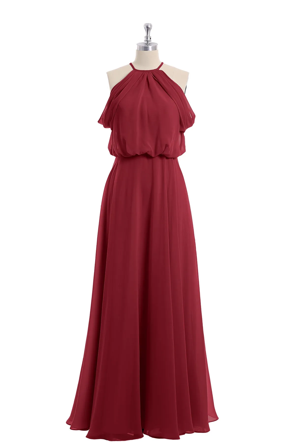 Halter Off the Shoulder Dress with blouson bodice Burgundy