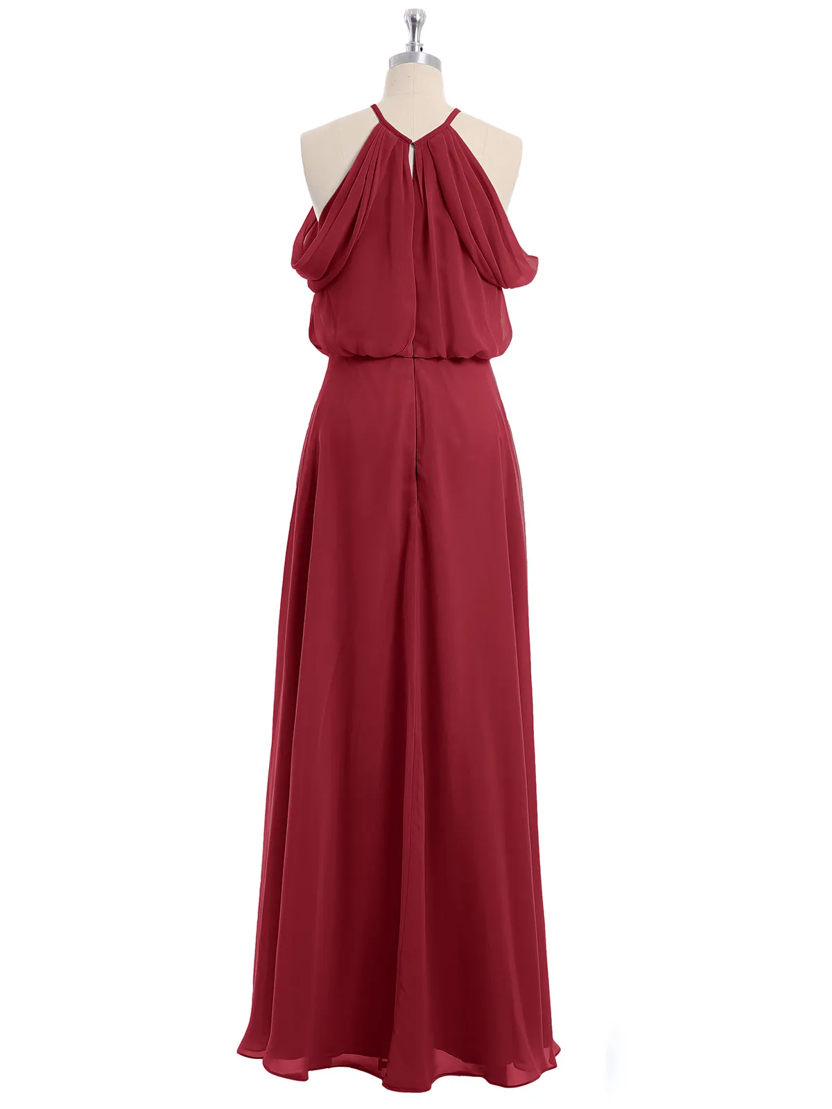 Halter Off the Shoulder Dress with blouson bodice Burgundy