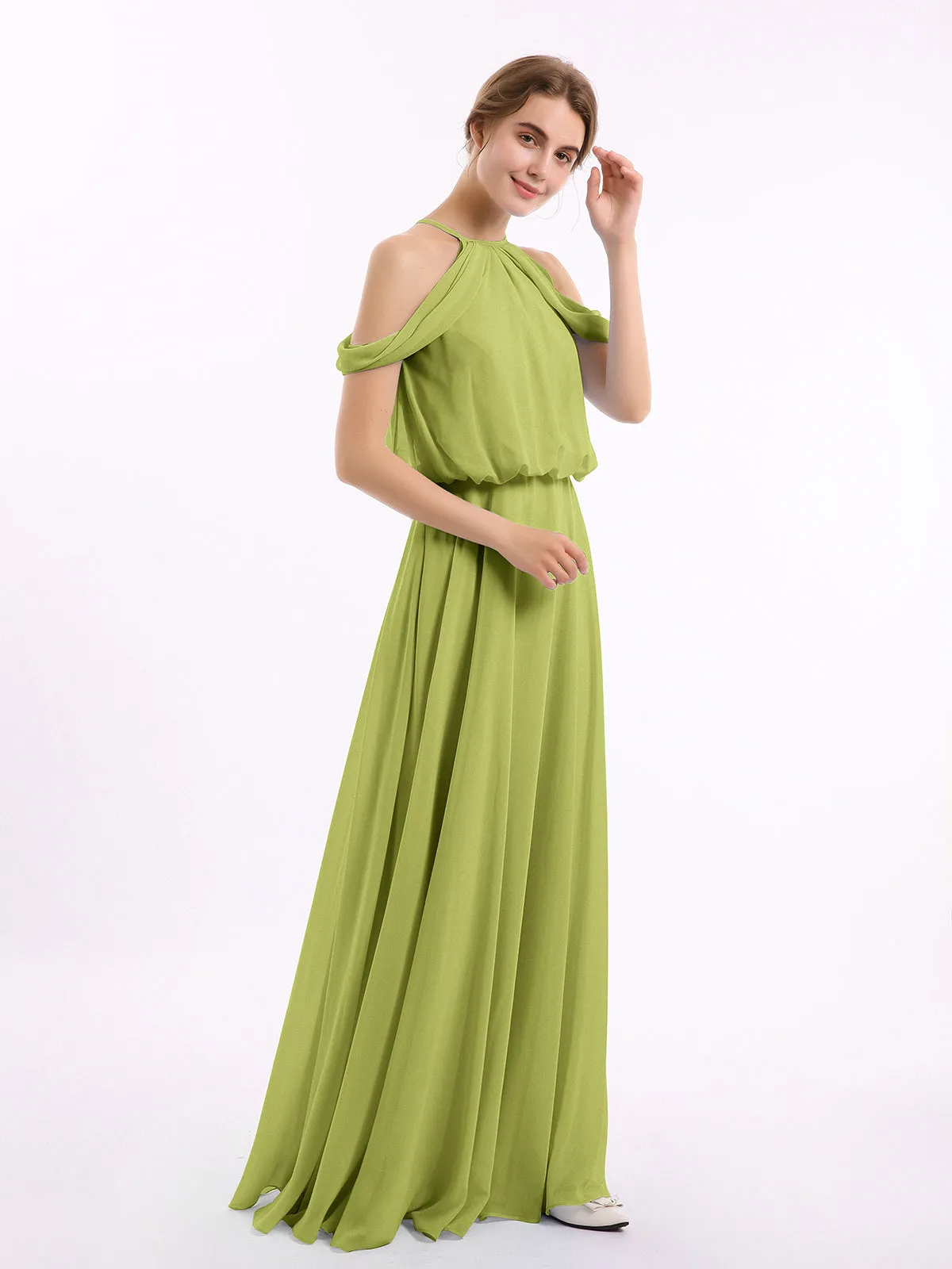 Halter Off the Shoulder Dress with blouson bodice Clover