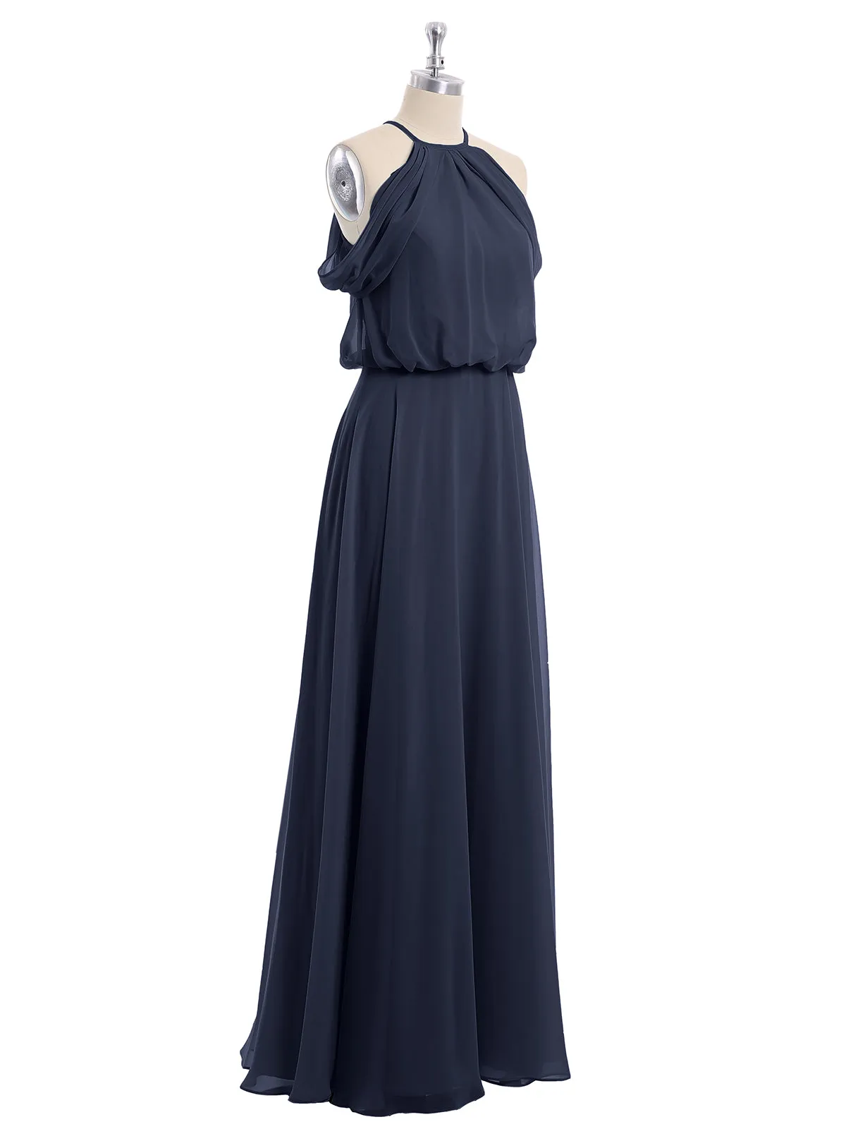 Halter Off the Shoulder Dress with blouson bodice Dark Navy Plus Size