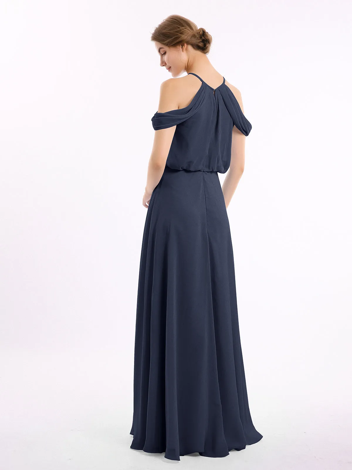 Halter Off the Shoulder Dress with blouson bodice Dark Navy Plus Size