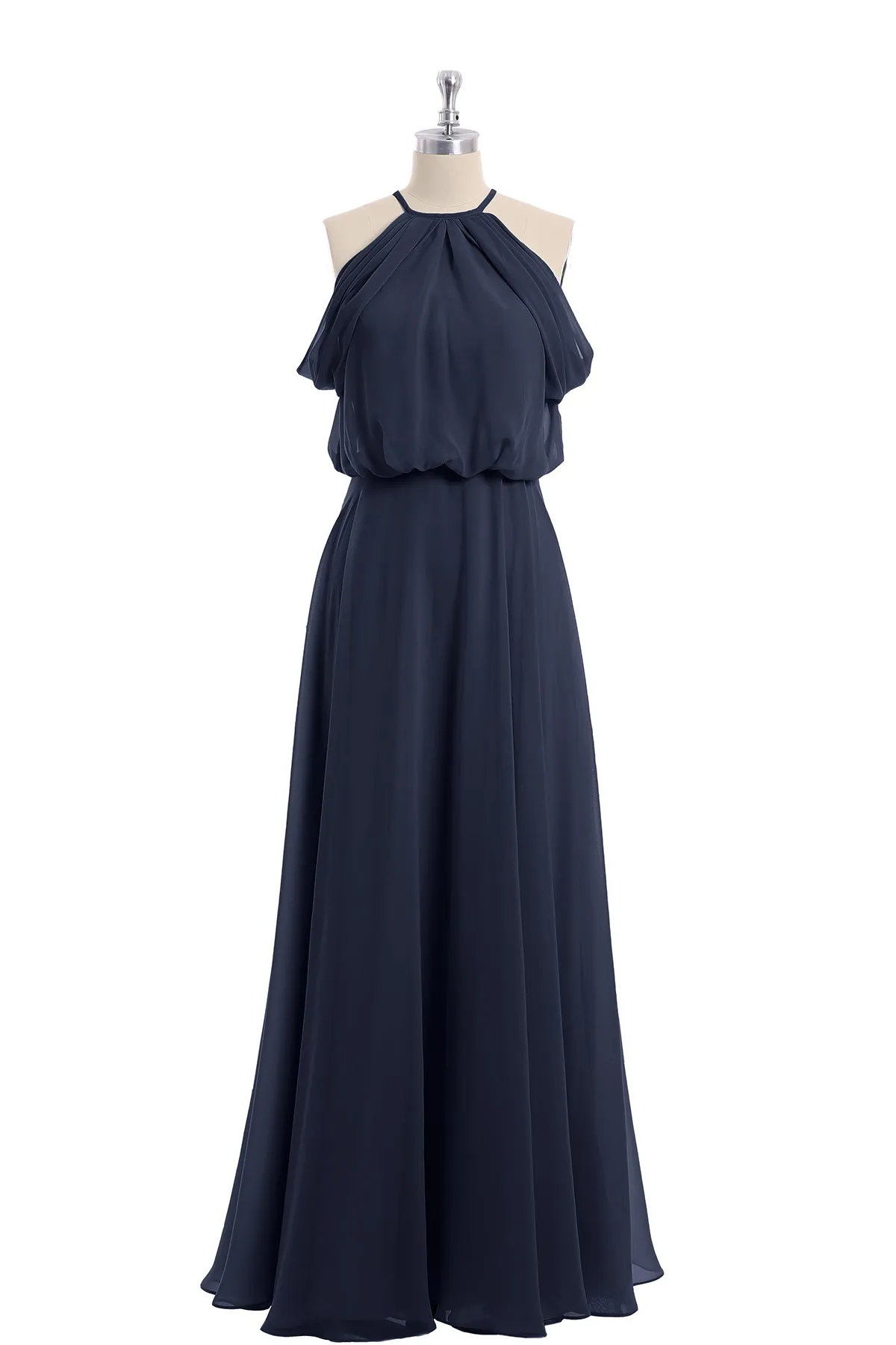 Halter Off the Shoulder Dress with blouson bodice Dark Navy Plus Size
