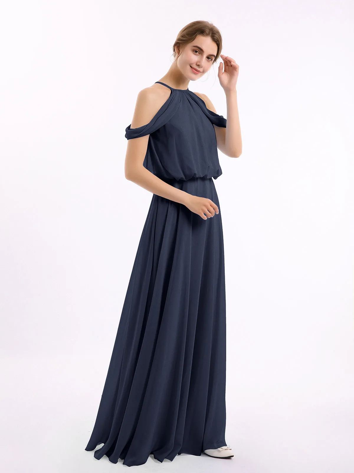 Halter Off the Shoulder Dress with blouson bodice Dark Navy Plus Size