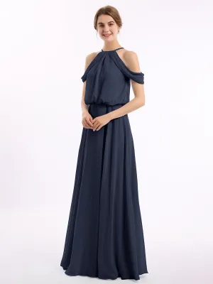 Halter Off the Shoulder Dress with blouson bodice Dark Navy Plus Size