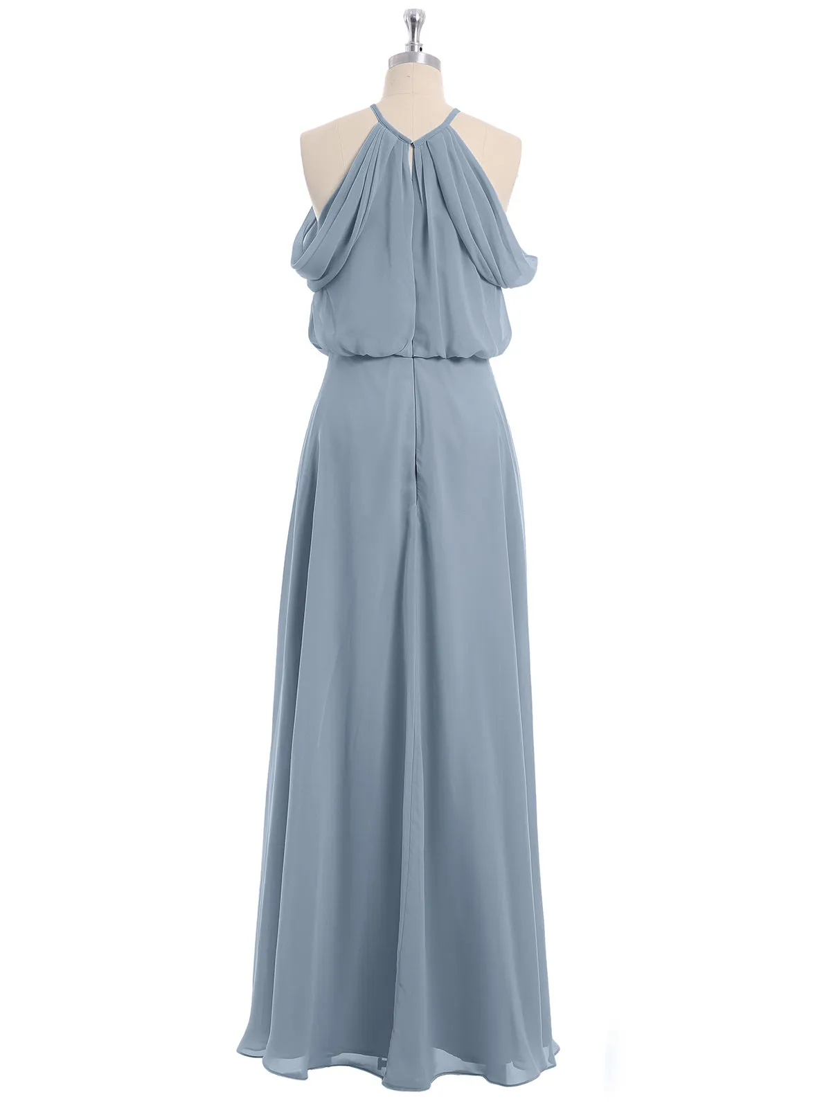 Halter Off the Shoulder Dress with blouson bodice Dusty Blue