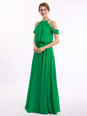 Halter Off the Shoulder Dress with blouson bodice Emerald
