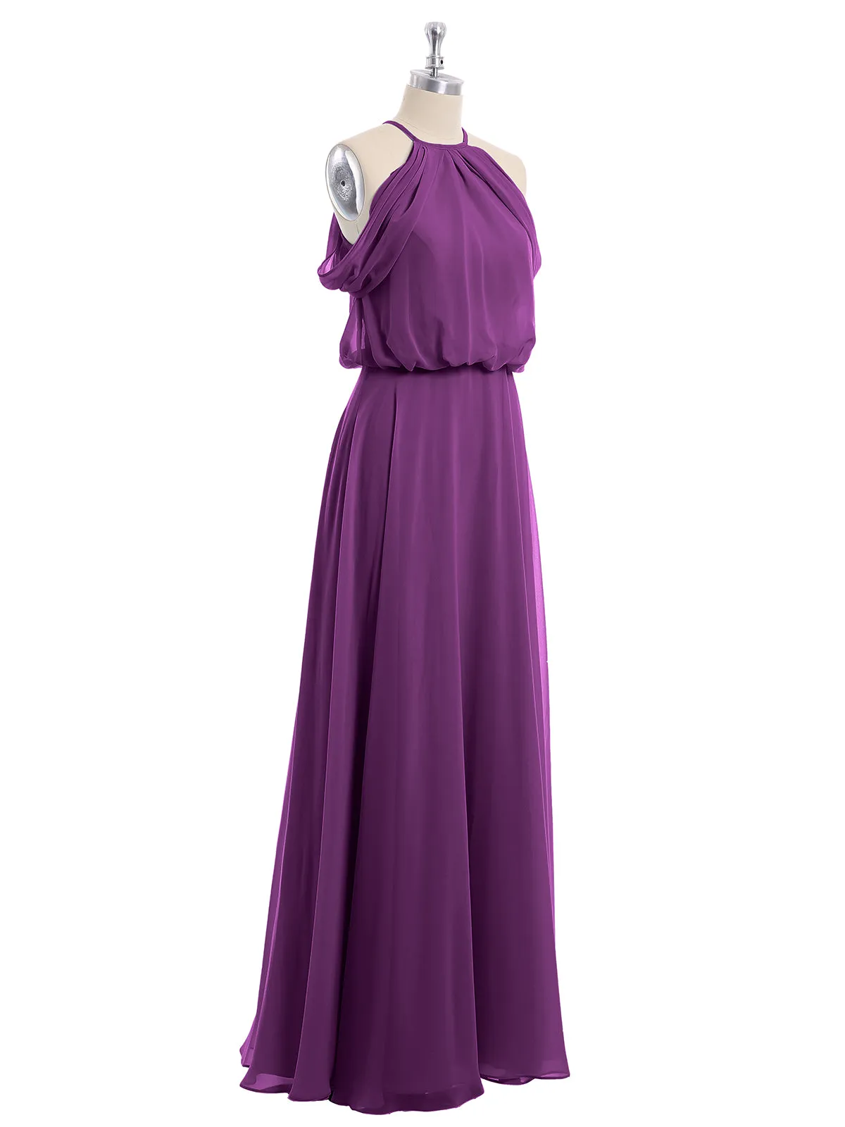 Halter Off the Shoulder Dress with blouson bodice Grape Plus Size