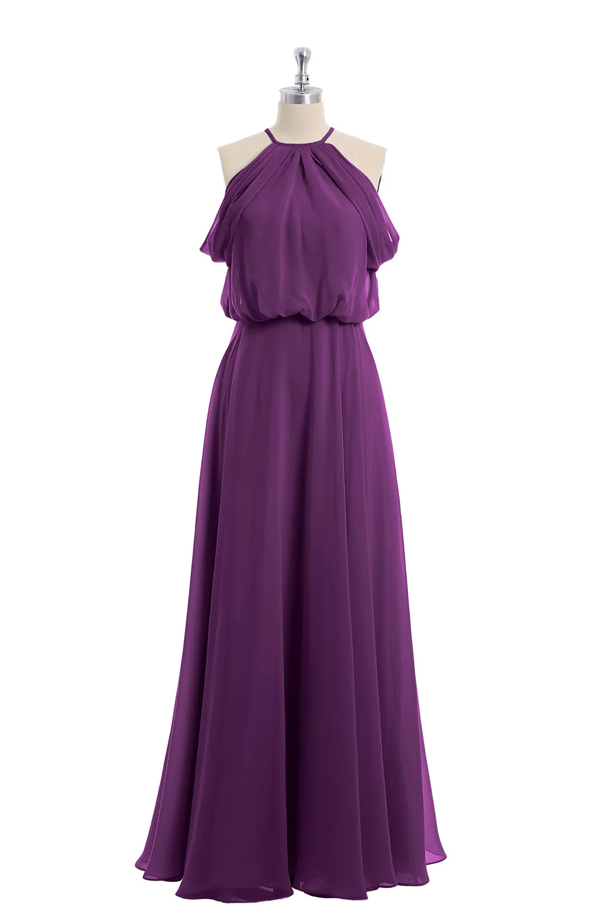 Halter Off the Shoulder Dress with blouson bodice Grape Plus Size