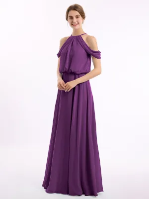 Halter Off the Shoulder Dress with blouson bodice Grape Plus Size