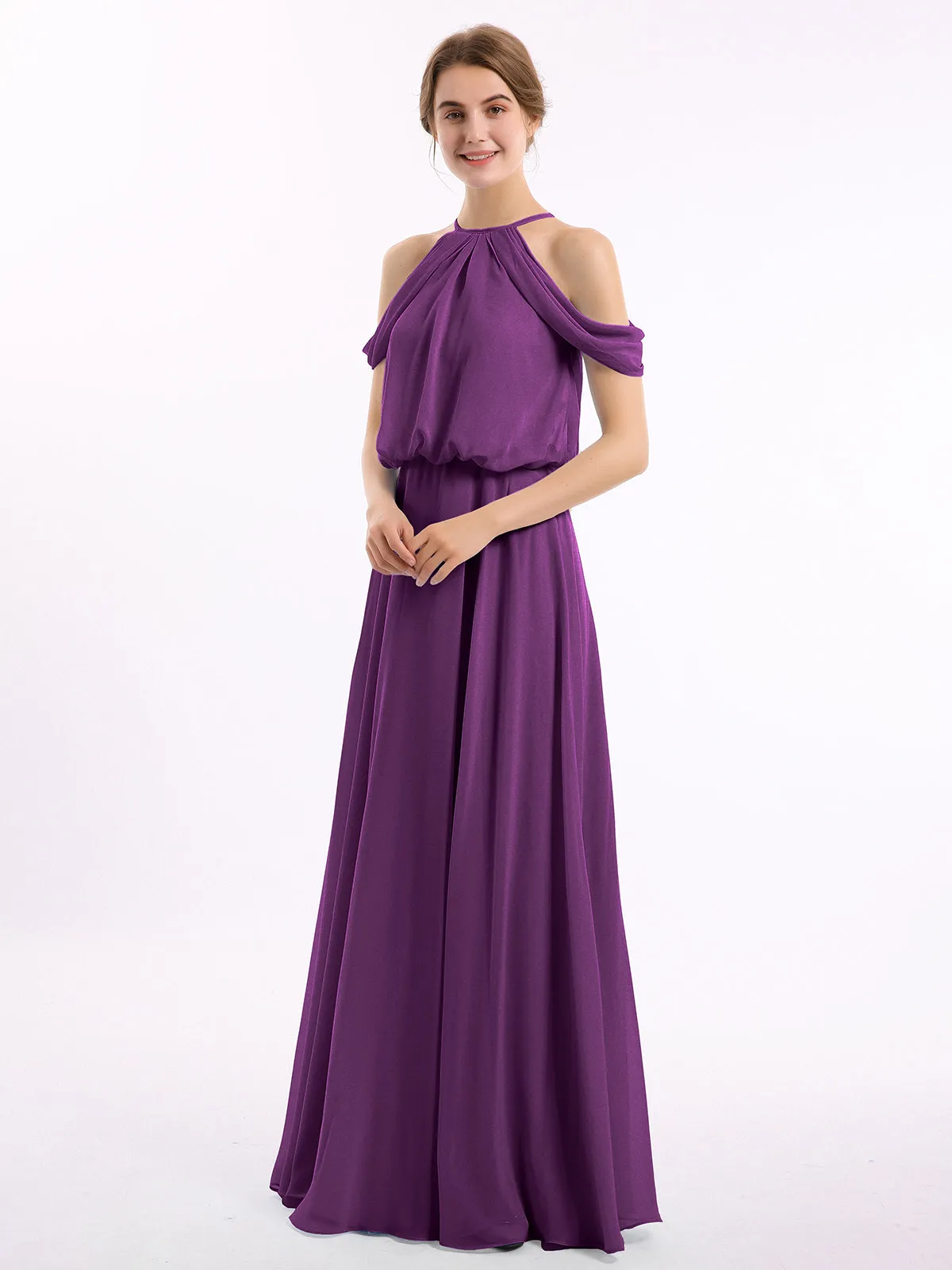 Halter Off the Shoulder Dress with blouson bodice Grape Plus Size