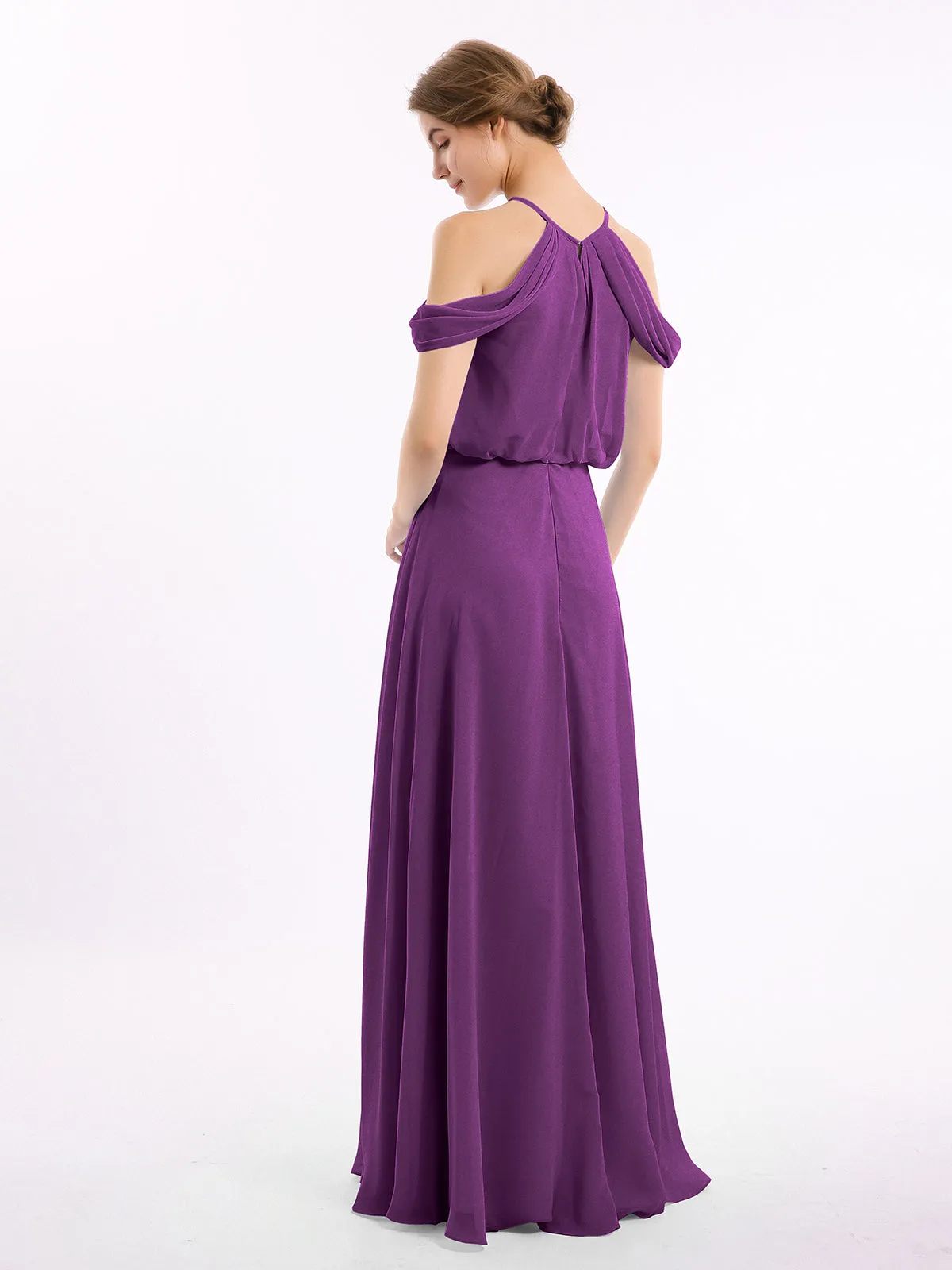 Halter Off the Shoulder Dress with blouson bodice Grape Plus Size