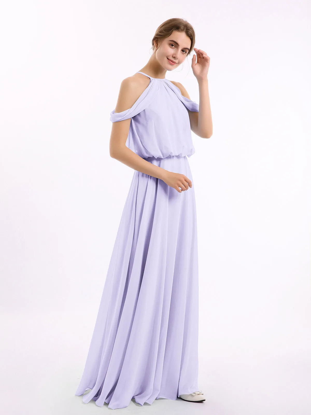 Halter Off the Shoulder Dress with blouson bodice Lilac Plus Size