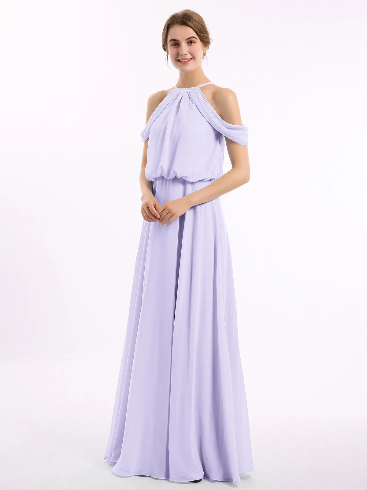 Halter Off the Shoulder Dress with blouson bodice Lilac Plus Size