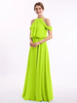 Halter Off the Shoulder Dress with blouson bodice Lime Green Plus Size