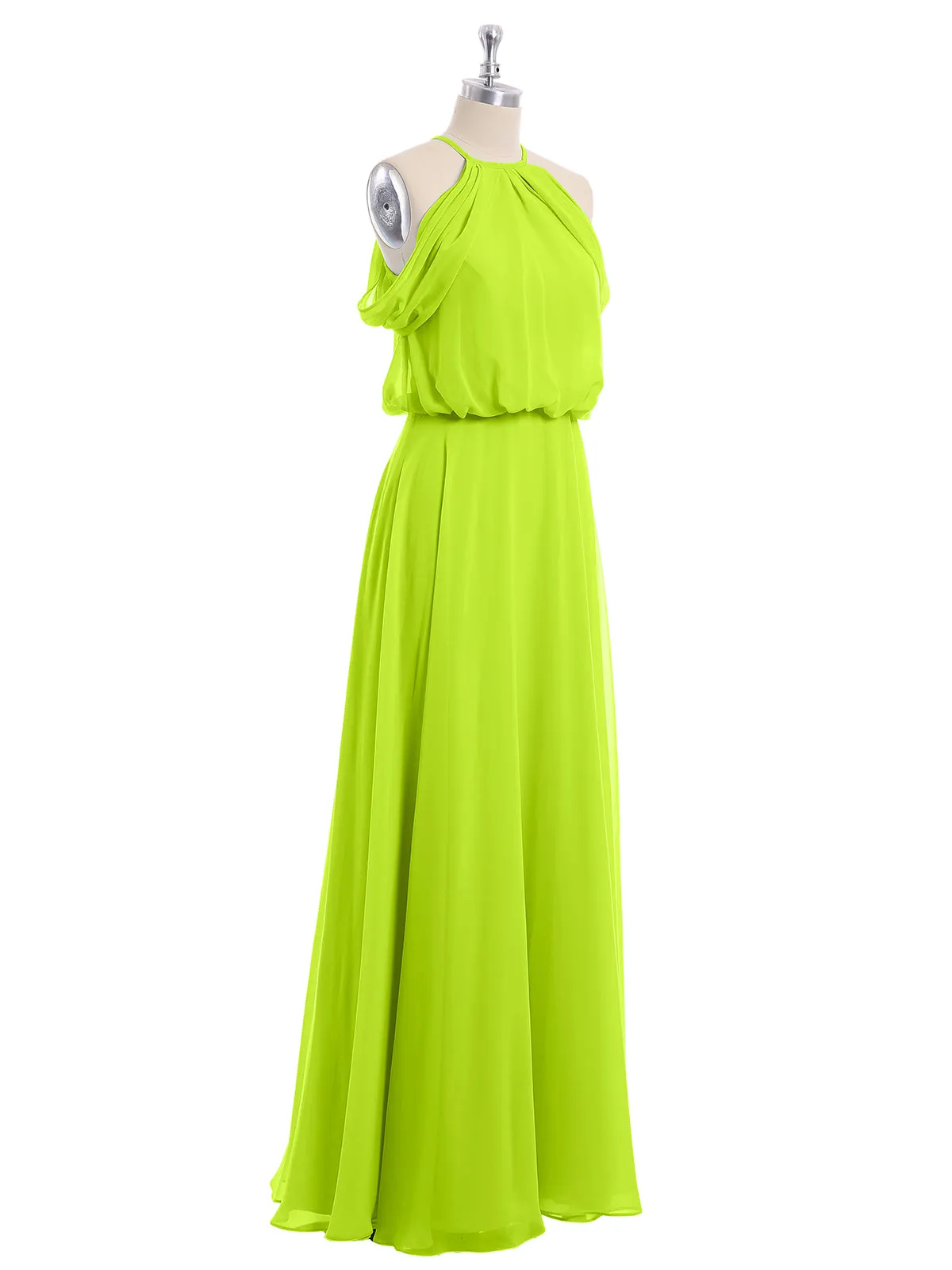 Halter Off the Shoulder Dress with blouson bodice Lime Green Plus Size