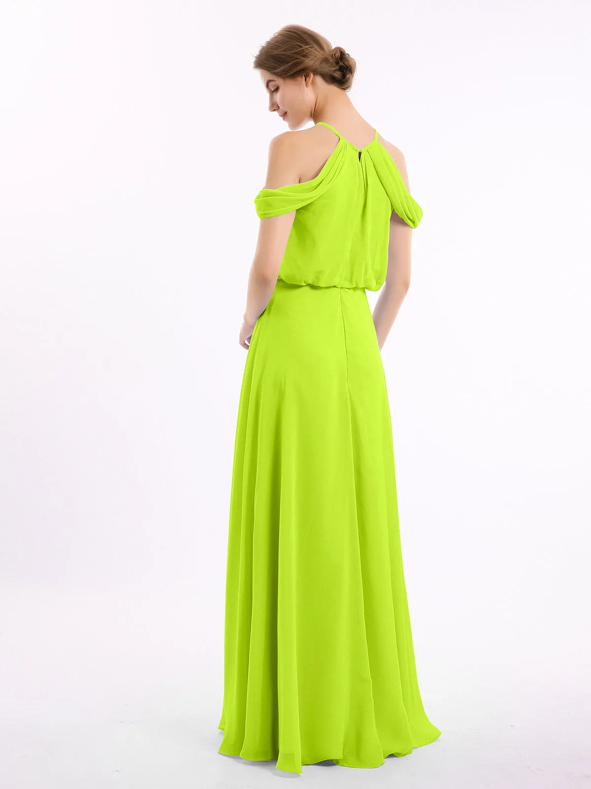 Halter Off the Shoulder Dress with blouson bodice Lime Green Plus Size