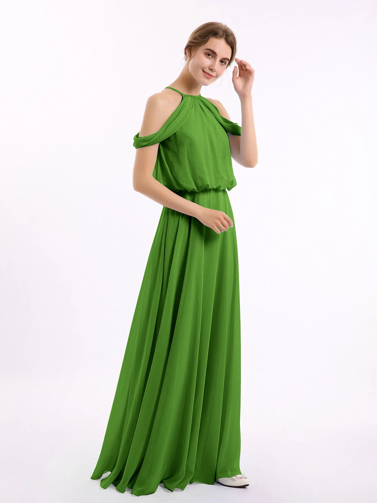 Halter Off the Shoulder Dress with blouson bodice Moss Plus Size