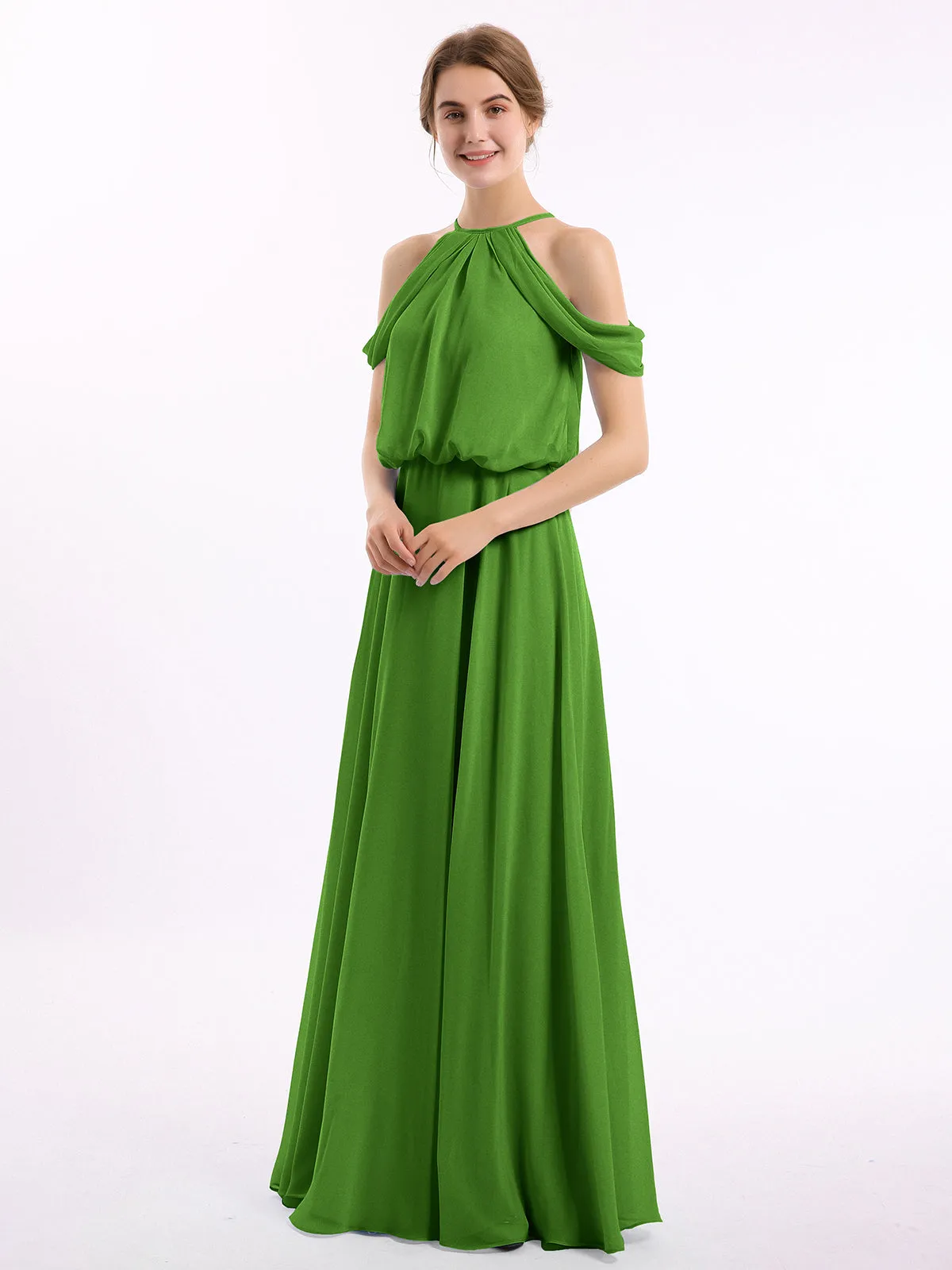 Halter Off the Shoulder Dress with blouson bodice Moss Plus Size