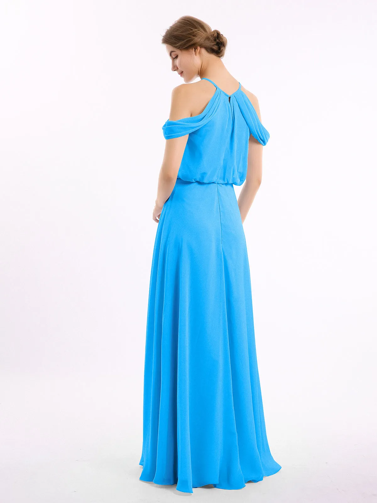 Halter Off the Shoulder Dress with blouson bodice Ocean Blue