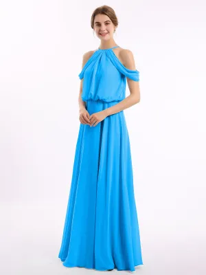 Halter Off the Shoulder Dress with blouson bodice Ocean Blue