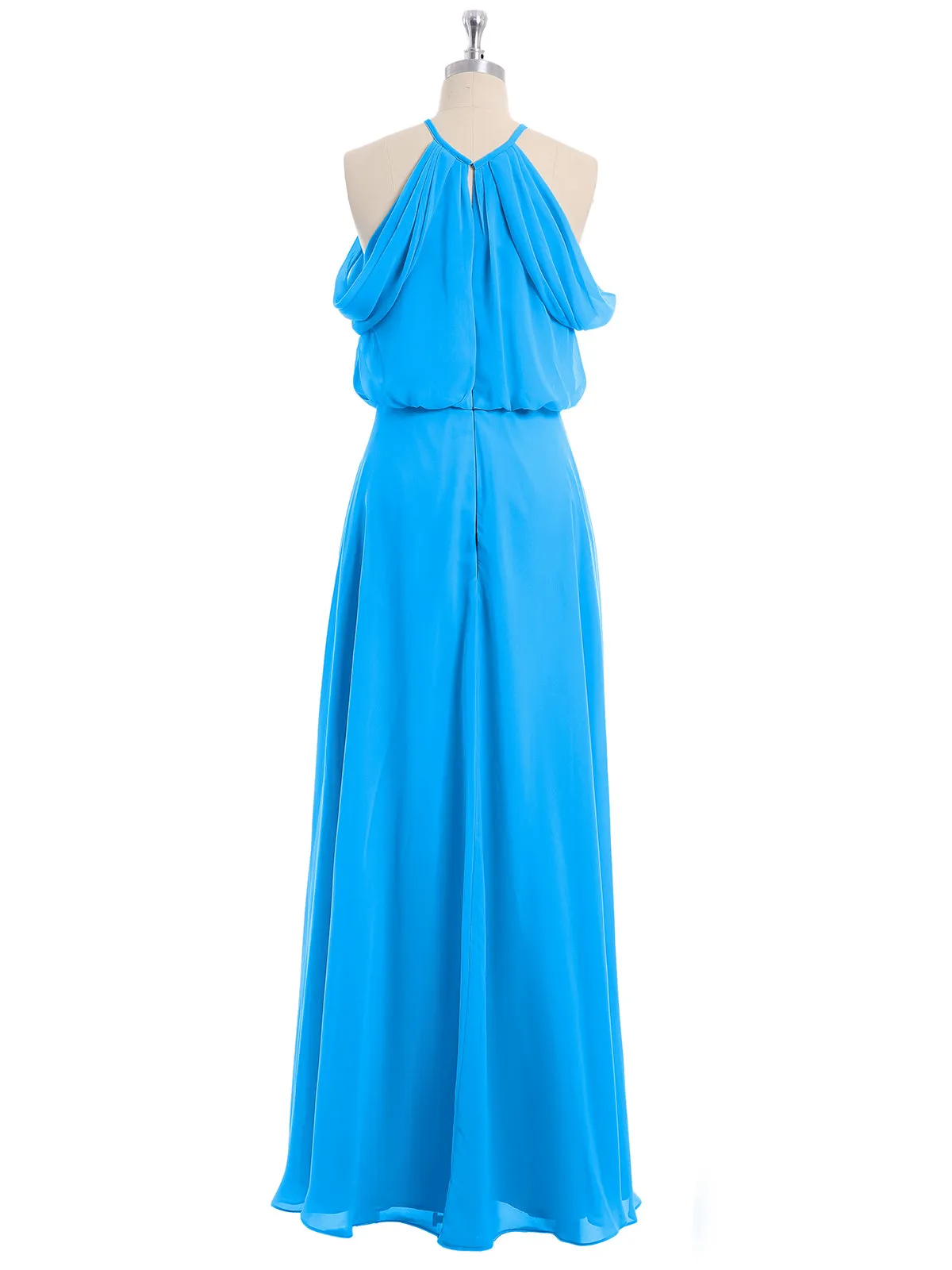 Halter Off the Shoulder Dress with blouson bodice Ocean Blue