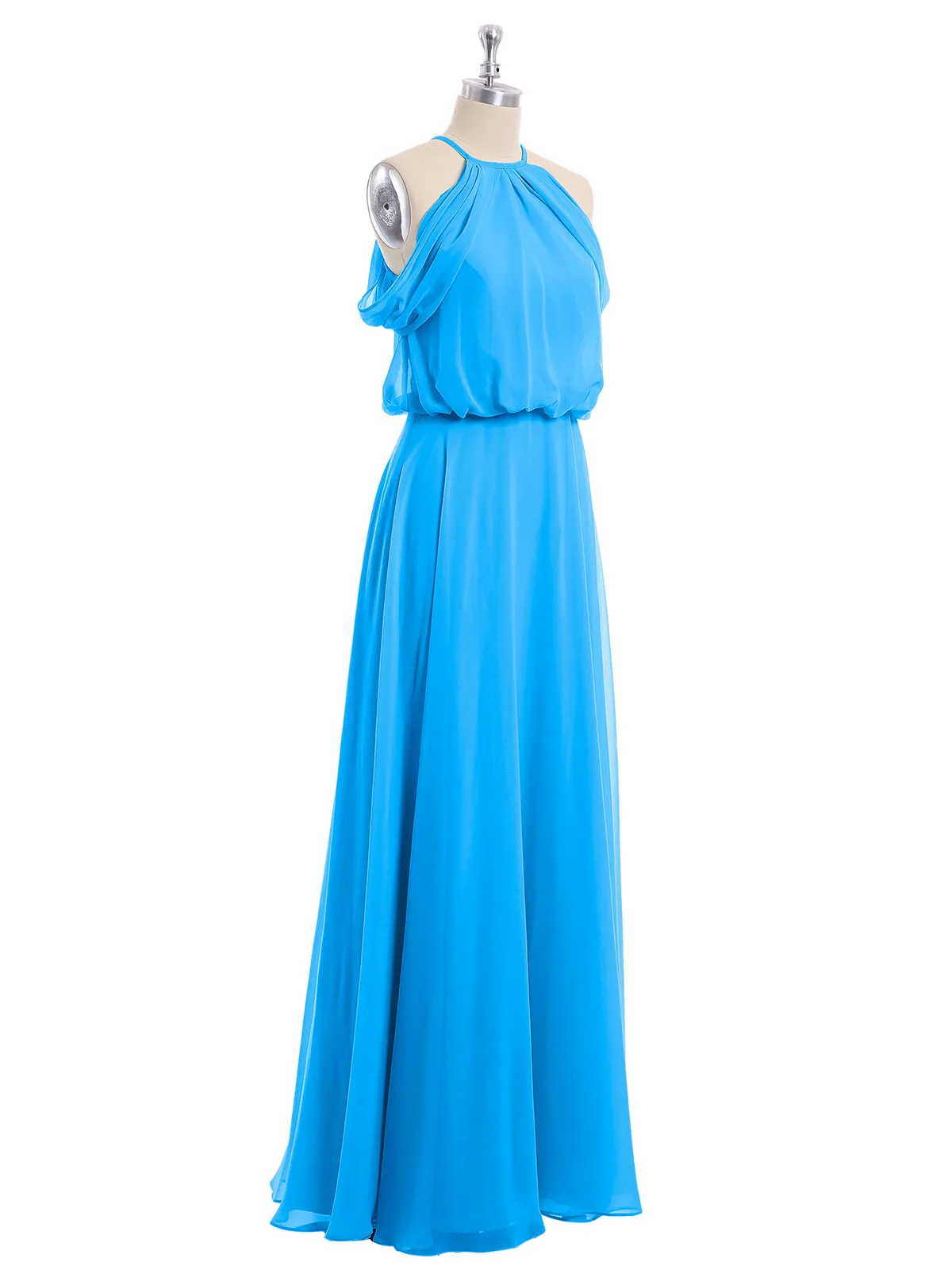 Halter Off the Shoulder Dress with blouson bodice Ocean Blue