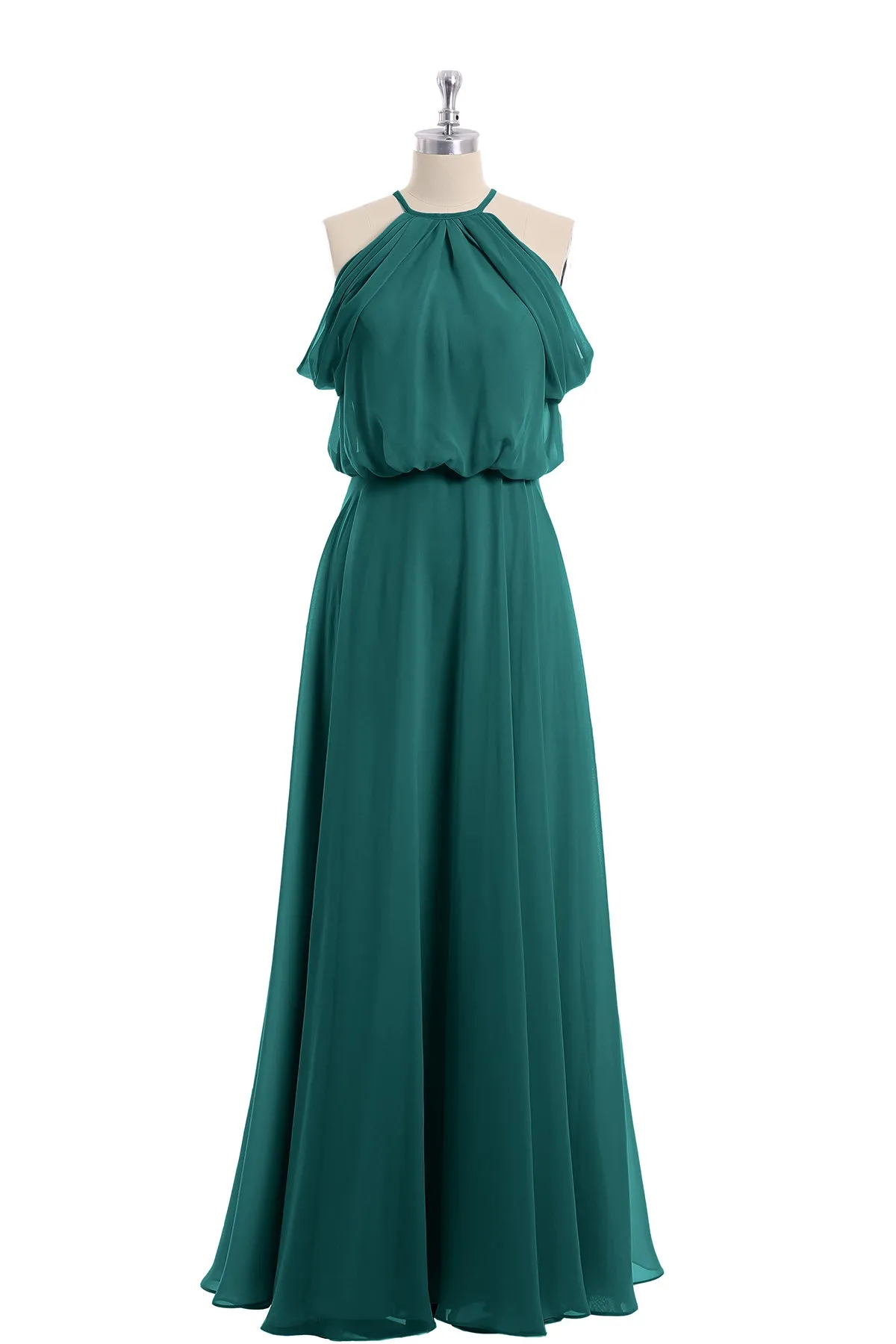 Halter Off the Shoulder Dress with blouson bodice Peacock Plus Size