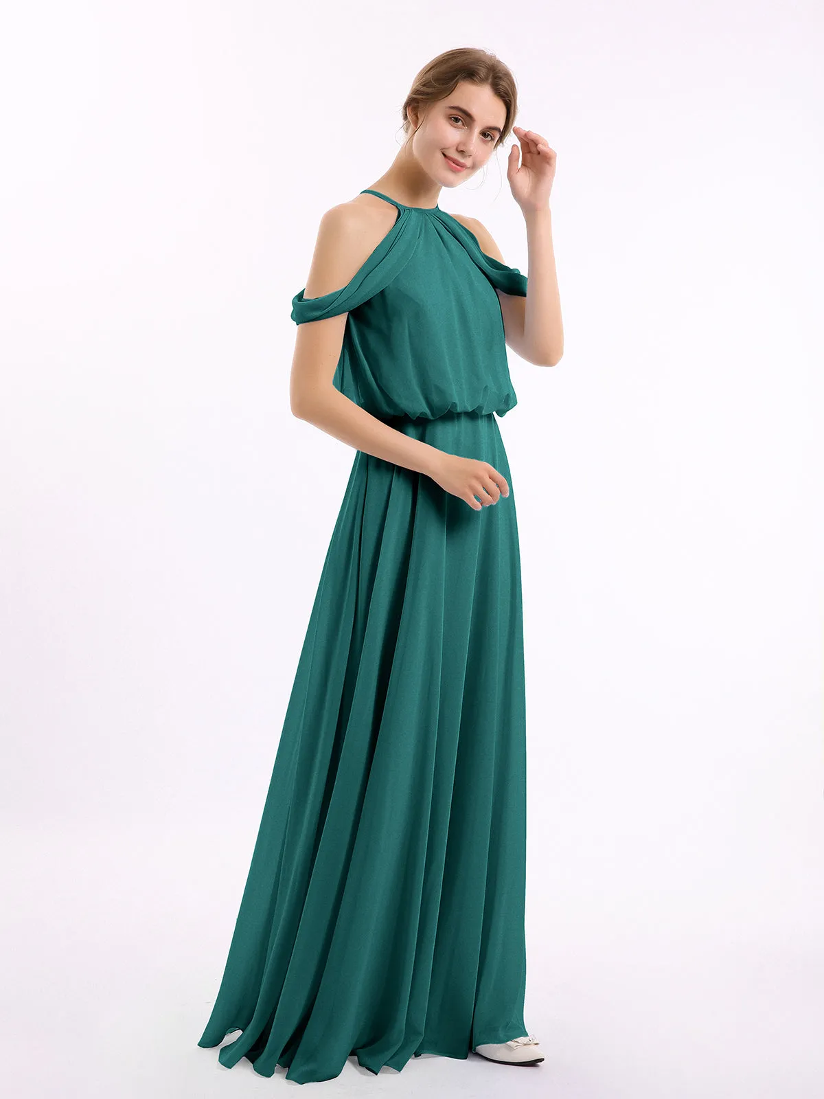 Halter Off the Shoulder Dress with blouson bodice Peacock Plus Size
